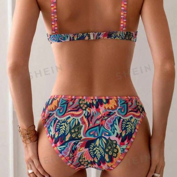 SHEIN Women's Bikini Set Boho Floral Print Swimsuit Size Small NWT - Picture 2 of 13